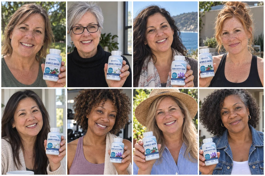 Collage of BioMetabolic customers holding their bottles